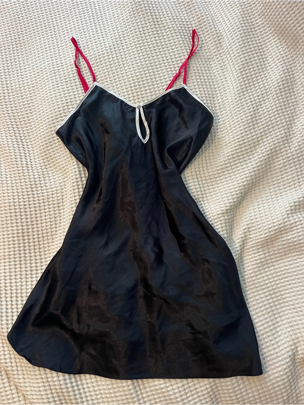 Vintage Victoria's Secret Black Satin Chemise with Pink Straps gold label